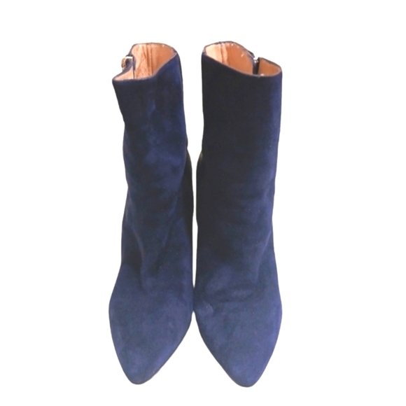 Stuart Weitzman Blue Leather and Suede Heeled Ankle Boots Size 5 - Picture 4 of 13